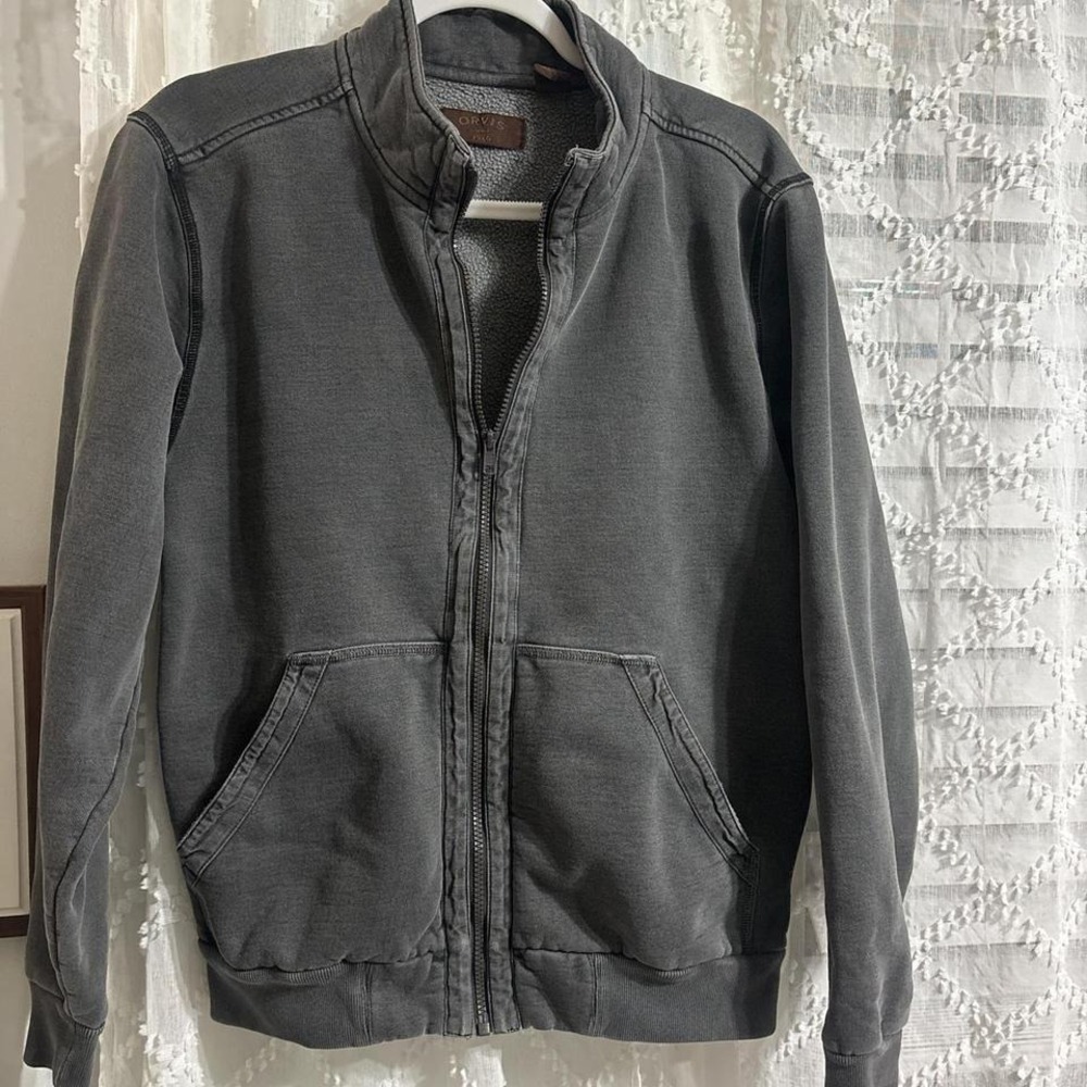 Orvis Mens Sherpa Lined Full Zip Sweatshirt Jacket Charcoal Gray Mock Neck XL - Picture 1 of 1